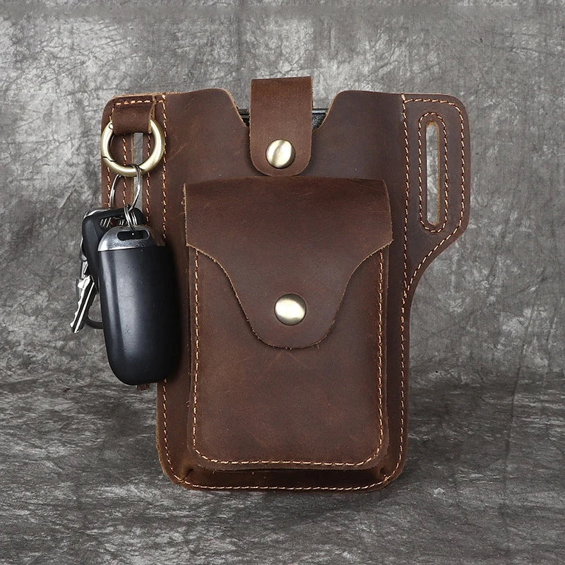 Crazy Horse Leather Men's Waist Bag Genuine Leather Mobile Phone Bag