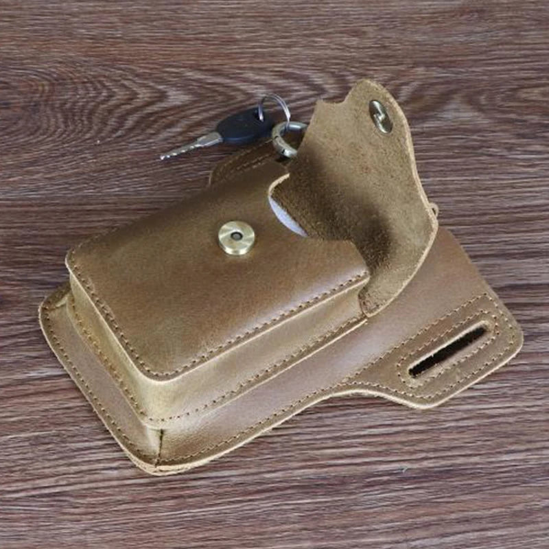 Crazy Horse Leather Men's Waist Bag Genuine Leather Mobile Phone Bag