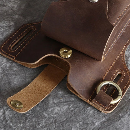 Crazy Horse Leather Men's Waist Bag Genuine Leather Mobile Phone Bag