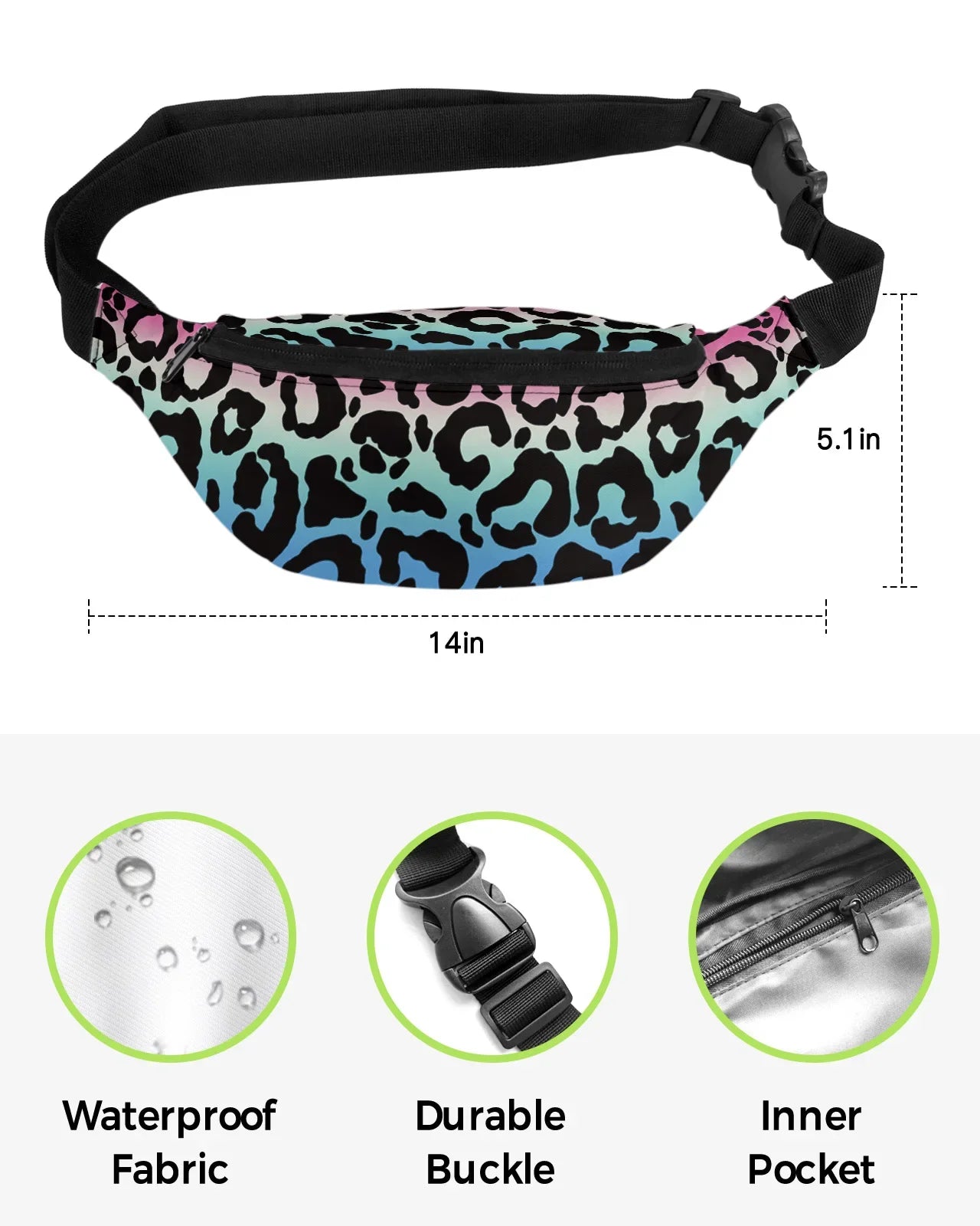 Leopard Patterned Animal Skin Texture Gradient Men Women Waist Bag