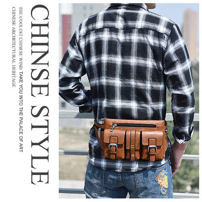 Waist Pack Chest Bag for Man Leather Wallet Hip Sack Pack Cross Shoulder