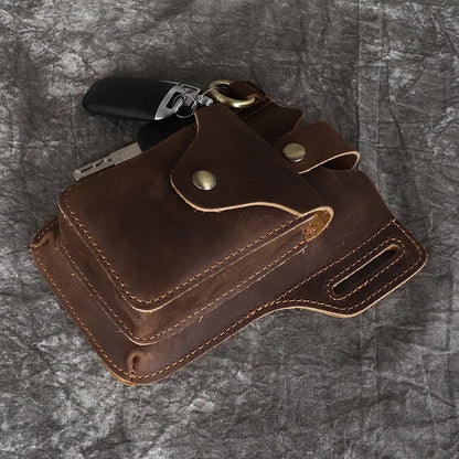 Crazy Horse Leather Men's Waist Bag Genuine Leather Mobile Phone Bag