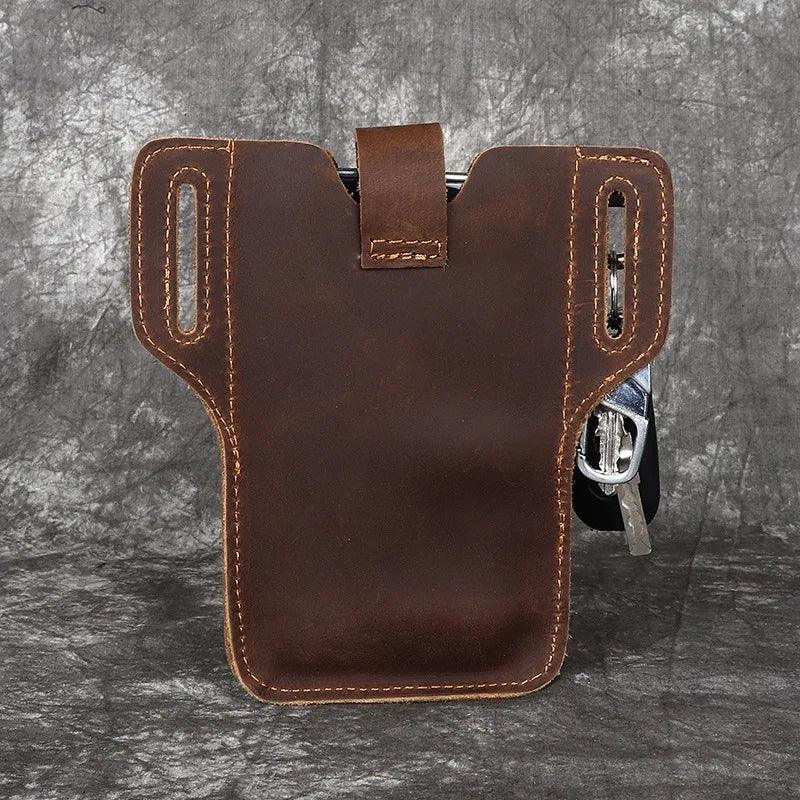 Crazy Horse Leather Men's Waist Bag Genuine Leather Mobile Phone Bag