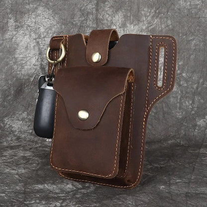 Crazy Horse Leather Men's Waist Bag Genuine Leather Mobile Phone Bag