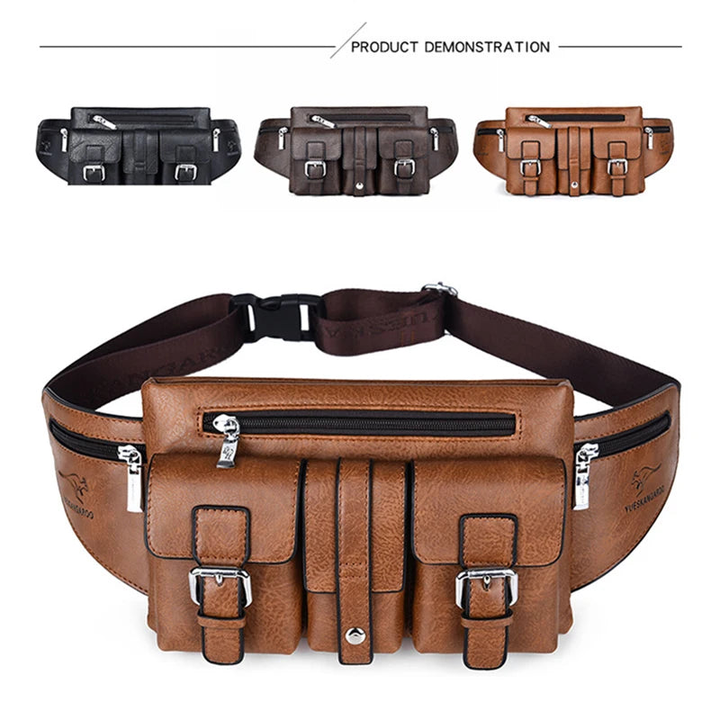 Waist Pack Chest Bag for Man Leather Wallet Hip Sack Pack Cross Shoulder